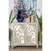 imageDeco 79 Wood Scroll Room Cabinet Intricately Carved 1 Shelf and 2 Doors Storage Cabinet with Mirrored Front Accent Cabinet 31quot x 15quot x 30quot ChampagneChampagne
