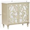 imageDeco 79 Wood Scroll Room Cabinet Intricately Carved 1 Shelf and 2 Doors Storage Cabinet with Mirrored Front Accent Cabinet 31quot x 15quot x 30quot ChampagneChampagne