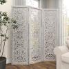 imageDeco 79 Wooden Floral Handmade Room Divider Screen Hinged Foldable Partition 3 Panel Privacy Screen with Intricate Carved Design 60quot x 1quot x 69quot White