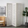 imageDeco 79 Wooden Floral Handmade Room Divider Screen Hinged Foldable Partition 3 Panel Privacy Screen with Intricate Carved Design 60quot x 1quot x 69quot White