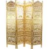 imageDeco 79 Wooden Scroll Handmade Room Divider Screen Hinged Foldable Partition 4 Panel Privacy Screen with Carved Elephant Accents 80quot x 1quot x 72quot Gold