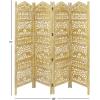 imageDeco 79 Wooden Scroll Handmade Room Divider Screen Hinged Foldable Partition 4 Panel Privacy Screen with Carved Elephant Accents 80quot x 1quot x 72quot Gold