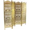 imageDeco 79 Wooden Scroll Handmade Room Divider Screen Hinged Foldable Partition 4 Panel Privacy Screen with Carved Elephant Accents 80quot x 1quot x 72quot Gold