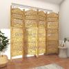 imageDeco 79 Wooden Scroll Handmade Room Divider Screen Hinged Foldable Partition 4 Panel Privacy Screen with Carved Elephant Accents 80quot x 1quot x 72quot Gold
