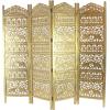 imageDeco 79 Wooden Scroll Handmade Room Divider Screen Hinged Foldable Partition 4 Panel Privacy Screen with Carved Elephant Accents 80quot x 1quot x 72quot Gold