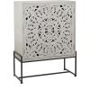 imageDeco 79 Wood Floral Intricately Carved 1 Shelf and 2 Doors Cabinet 30quot x 15quot x 42quot WhiteGrey