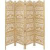 imageDeco 79 Wooden Scroll Handmade Room Divider Screen Hinged Foldable Partition 4 Panel Privacy Screen with Carved Elephant Accents 80quot x 1quot x 72quot Gold