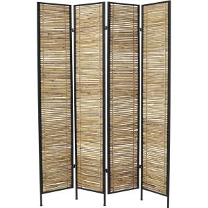 imageDeco 79 Bamboo Wood Handmade Partition Room Divider Screen Hinged Foldable Partition 4 Panel Privacy Screen with Horizontal Bamboo Stick Design Room Partition 63quot x 1quot x 71quot Light BrownLight Brown