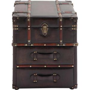 imageDeco 79 Linen Fabric Side End Accent Table Upholstered 2 Drawer End Table with Buckle Hinged Top Side Table 18quot x 18quot x 22quot BlueDark Brown