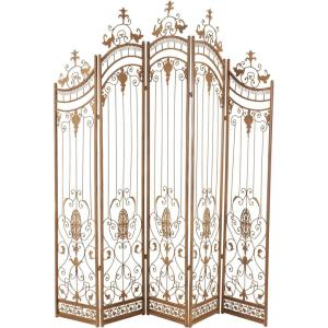 imageDeco 79 Metal Partition Room Divider Screen Hinged Foldable Arched Partition 5 Panel Privacy Screen with Relief Acanthus Design Room Partition 80quot x 1quot x 80quot Bronze