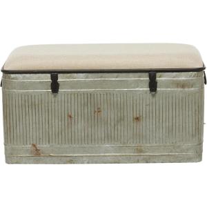 imageDeco 79 Metal Room Storage Bench Galvanized Entryway Bench with Cream Burlap Top Bench 50quot x 16quot x 18quot Gray38 x 16 x 19