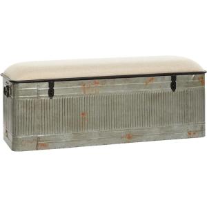 imageDeco 79 Metal Room Storage Bench Galvanized Entryway Bench with Cream Burlap Top Bench 50quot x 16quot x 18quot Gray50 x 16 x 18