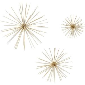 imageDeco 79 Metal Starburst 3D Long Spike Wall Decor Set of 3 6quot 9quot 12quotW GoldGold