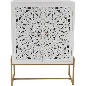 imageDeco 79 Wood Floral Intricately Carved 1 Shelf and 2 Doors Cabinet 30quot x 15quot x 42quot WhiteWhite