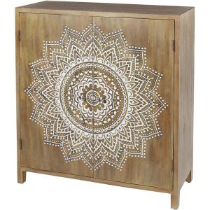imageDeco 79 Wood Floral Intricately Carved 1 Shelf and 2 Doors Cabinet 32quot x 14quot x 36quot Brown