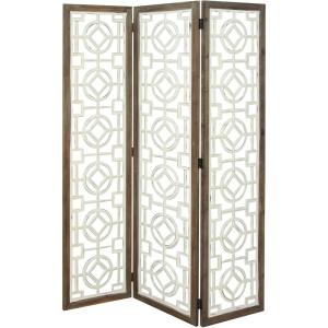 imageDeco 79 Wood Geometric Partition Room Divider Screen Hinged Foldable Partition 3 Panel Privacy Screen with Intricately Carved Designs Room Partition 54quot x 1quot x 72quot White