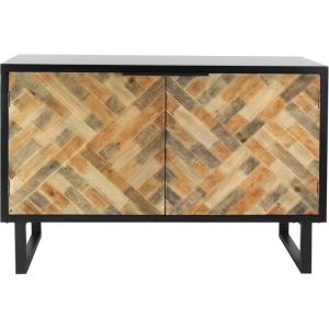 imageDeco 79 Wood Geometric Room Cabinet 1 Shelf and 2 Door Storage Cabinet with Wood Inlay Accent Cabinet 47quot x 18quot x 33quot Black