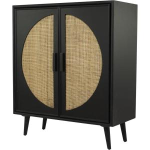 imageDeco 79 Wood Geometric Room Cabinet Geometric Cane Front 1 Shelf and 2 Doors Storage Cabinet Accent Cabinet 36quot x 16quot x 43quot Black