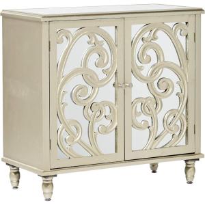 imageDeco 79 Wood Scroll Room Cabinet Intricately Carved 1 Shelf and 2 Doors Storage Cabinet with Mirrored Front Accent Cabinet 31quot x 15quot x 30quot ChampagneChampagne