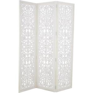 imageDeco 79 Wooden Floral Handmade Room Divider Screen Hinged Foldable Partition 3 Panel Privacy Screen with Intricate Carved Design 60quot x 1quot x 69quot White