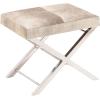 imageDeco 79 Stainless Steel Metal Living Room Stool Hair on Hide Ottoman with Silver Metal Base Foot Stool 20quot x 16quot x 18quot Beige