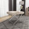 imageDeco 79 Stainless Steel Metal Living Room Stool Hair on Hide Ottoman with Silver Metal Base Foot Stool 20quot x 16quot x 18quot Beige