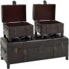 imageDeco 79 Vintage Room Storage Bench  Faux Leather Entryway Benches with Buckle Straps and Stud Details Set of 3  48quot 19quot 19quotW Brown