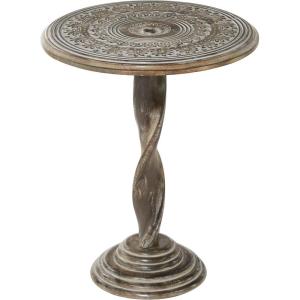 imageDeco 79 Mango Wood Floral Handmade Intricately Carved Accent Table with Spiral Leg and Gray Distressing 18quot x 18quot x 22quot BrownBrown