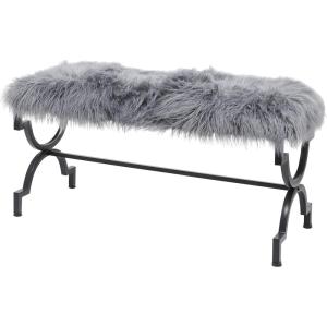 imageDeco 79 Metal Home Bench Entryway Bench with White Faux Fur Top Bedroom Bench 42quot x 17quot x 20quot GoldGrey