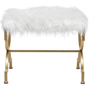 imageDeco 79 Metal Home Bench Entryway Bench with White Faux Fur Top Bedroom Bench 42quot x 17quot x 20quot GoldWhite