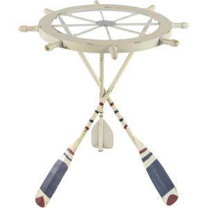 imageDeco 79 Metal Ship Wheel Side End Accent Table Ship Wheel Top End Table with Oar Shaped Legs Side Table 23quot x 23quot x 24quot WhiteSide Table 23 x 23 x 24