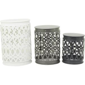 imageDeco 79 Metal Side End Accent Table Indoor Outdoor Nesting End Table with Carved Trellis Design Set of 3 Side Table 23quot 19quot 15quotH Multi Colored