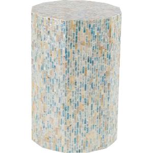 imageDeco 79 Mother of Pearl Shell Geometric Handmade Side End Accent Table Mosaic End Table Side Table 14quot x 14quot x 20quot Multi ColoredBlue