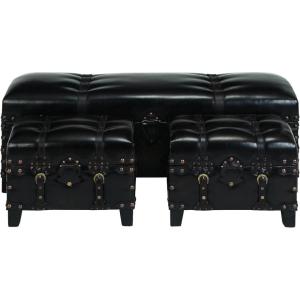 imageDeco 79 Vintage Room Storage Bench  Faux Leather Entryway Benches with Buckle Straps and Stud Details Set of 3  48quot 19quot 19quotW Brown
