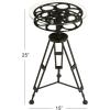 imageDeco 79 Metal Side End Accent Table Film Reel End Table with Tripod Legs and Glass Top Side Table 15quot x 15quot x 25quot Black