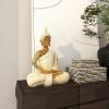 imageDeco 79 Polystone Buddha Decorative Sculpture Meditating Carved Home Decor Statue with Intricate Carvings and Mirrored Embellishments Accent Figurine 14quot x 9quot x 20quot Gold