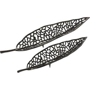 imageDeco 79 Aluminum Metal Living Room Decor Tray Leaf Ottoman Tray Set of 2 Serving Tray 27quot 18quotW SilverBlack