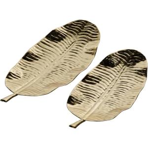 imageDeco 79 Aluminum Metal Living Room Decor Tray Leaf Ottoman Tray Set of 2 Serving Tray 27quot 18quotW SilverGold
