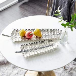 imageDeco 79 Aluminum Metal Living Room Decor Tray Leaf Ottoman Tray Set of 2 Serving Tray 27quot 18quotW SilverSilver