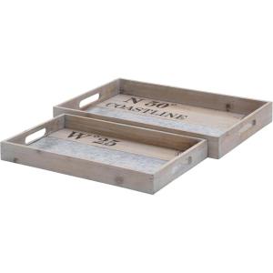 imageDeco 79 Coastal Wood Tray Metal S2 21quot 18quotW92365 Brown