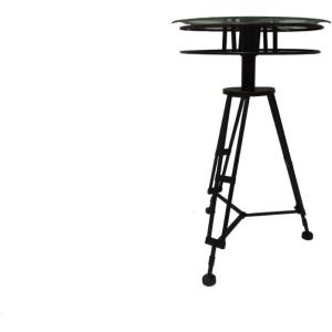 imageDeco 79 Metal Side End Accent Table Film Reel End Table with Tripod Legs and Glass Top Side Table 15quot x 15quot x 25quot Black