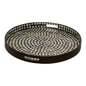 imageDeco 79 Mother of Pearl Shell Handmade Living Room Decor Tray Ottoman Tray with Slot Handles Serving Tray 24quot x 24quot x 3quot Black