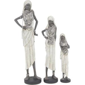 imageDeco 79 Polystone Woman Decorative Sculpture Sitting African Home Decor Statue with Red Water Pot Accent Figurine 6quot x 6quot x 10quot CreamWhite