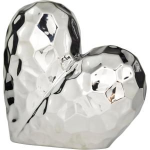 imageDeco 79 Porcelain Ceramic Heart Decorative Sculpture Dimensional Angled Origami Inspired Home Decor Statue Accent Figurine 8quot x 3quot x 8quot GoldSilver