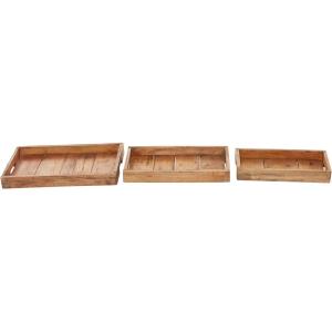 imageDeco 79 Rustic Wood Rectangle Tray Set of 3 14quot 16quot 18quotW BrownNatural Wood Finish  Set of 3