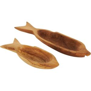 imageDeco 79 Teak Wood Fish Handmade Tray Set of 2 24quot 16quotW Brown232 x 58 x 25