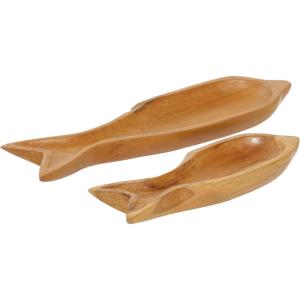 imageDeco 79 Teak Wood Fish Handmade Tray Set of 2 24quot 16quotW Brown235 x 64 x 21