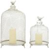 imageDeco 79 Metal Bird Cage Style Cloche Decorative Candle Lantern with Elevated Stand Set of 2 17quot 12quotH Silver