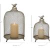 imageDeco 79 Metal Bird Cage Style Cloche Decorative Candle Lantern with Elevated Stand Set of 2 17quot 12quotH Silver