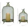 imageDeco 79 Metal Bird Cage Style Cloche Decorative Candle Lantern with Elevated Stand Set of 2 17quot 12quotH Silver